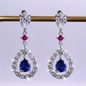 🍁 Romantic Royal Blue Water Drop Hollow Dangle Earrings for Women, UNVN12433